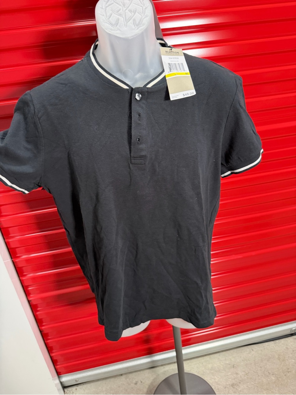 Kenneth Cole Black Short-Sleeve Henley Polo with White Trim